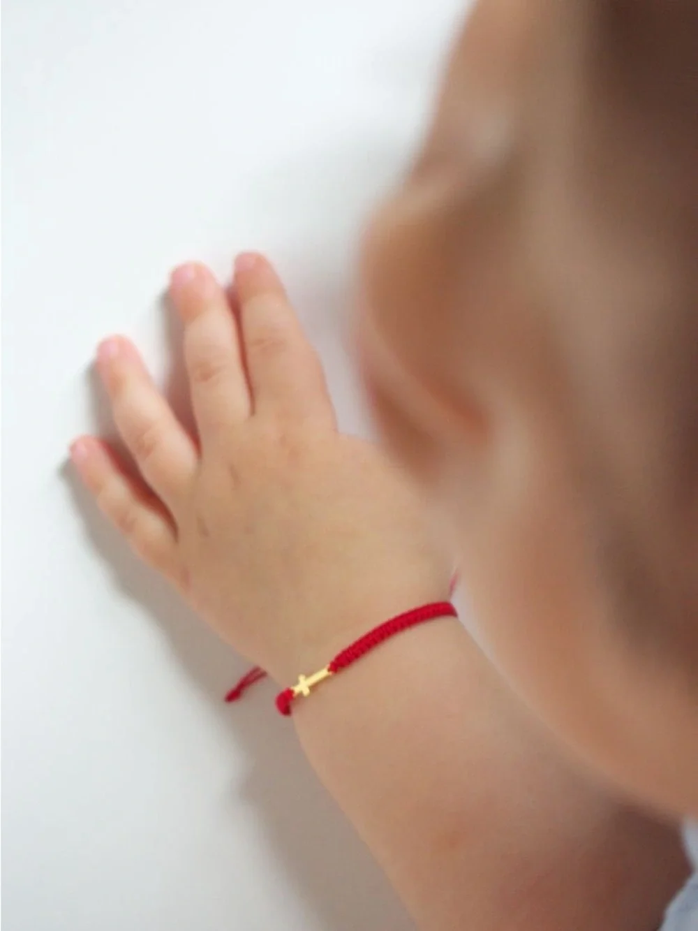 Red Braided Kids /Newborn Bracelet with Gold Color Cross